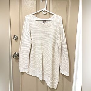 Chico's Ivory White Textured Asymmetrical Knit Sweater SZ 2.